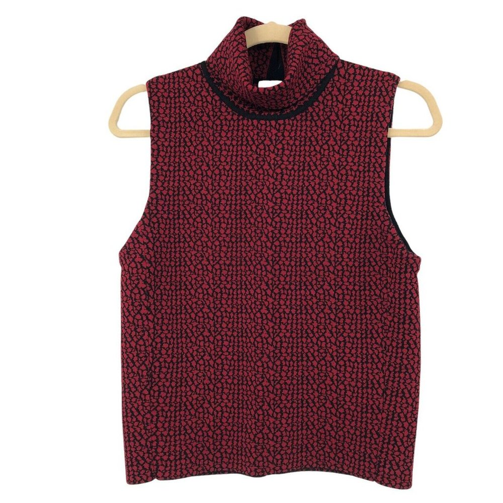 Cinq a Sept Turtleneck Red Black Sleeveless Sz L Alligator Crocodile Print